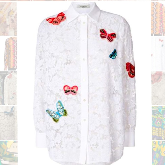 WOMEN'S WHITE EMBROIDERED BUTTERFLY LACE SHIRT